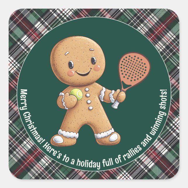 🎾🎄Custom text,  Padel Powered Christmas Square Sticker (Front)