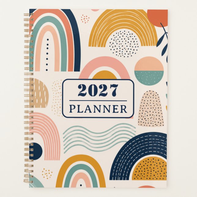Custom Text Pastel Prism Arc Abstract Pattern Planner (Front)