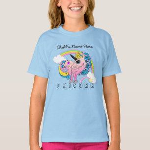 Custom Text/ Pastel Unicorn Pretty Rainbow Clouds T-Shirt