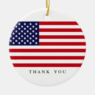 Custom Text Patriotic American Flag   Thank You Ceramic Ornament