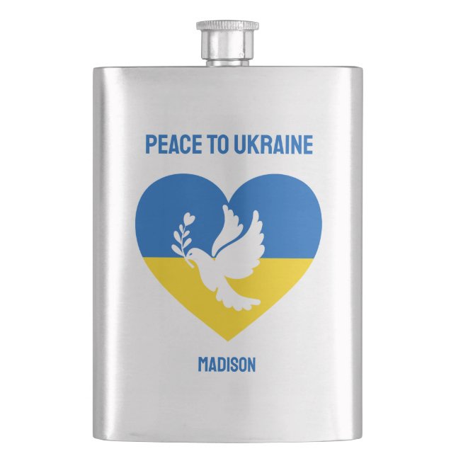 Custom Text Peace to Ukraine Hip Flask (Front)