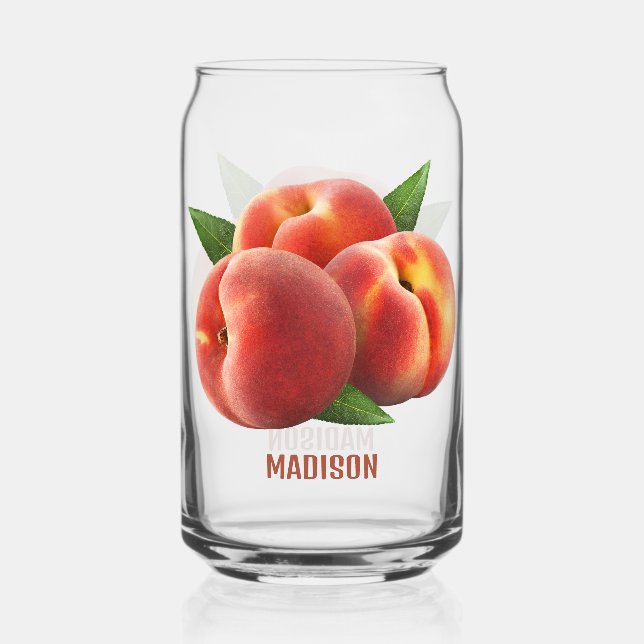 Custom Text Peaches Can Glass (Front)