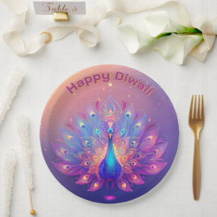 Custom text, Peacock Party Diwali Plate