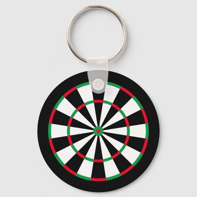 Custom Text Personalized Dart Board | Red & Green Keychain (Front)
