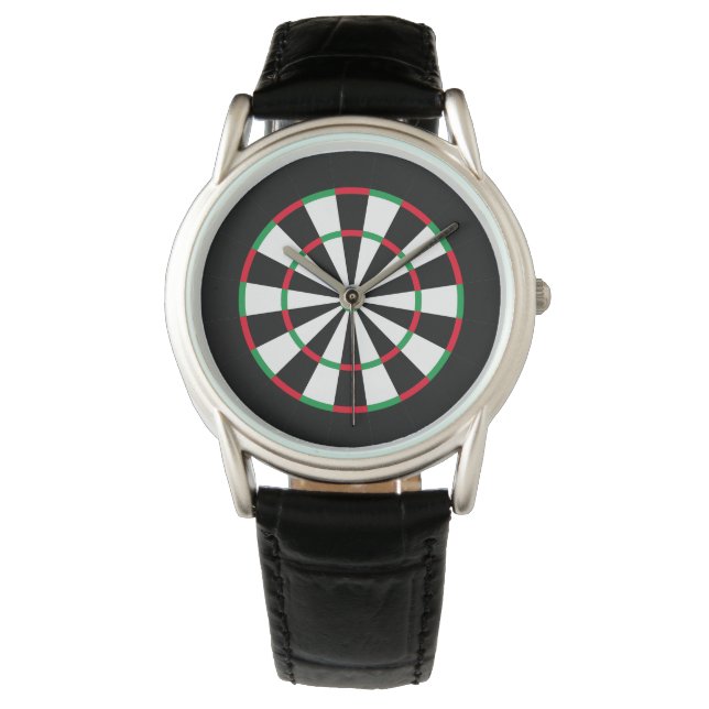 Custom Text Personalized Dart Board | Red & Green Watch (Front)