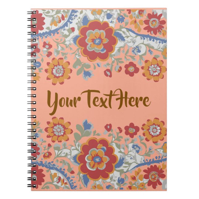 Custom Text Personalized Floral Vintage Boho Notebook (Front)