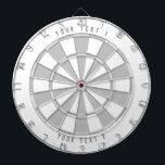Custom Text Personalized Grayscale White & Grey Dartboard<br><div class="desc">White,  light grey and medium grey dartboard with your custom text curved on the top and bottom.</div>
