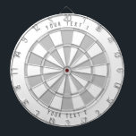 Custom Text Personalized Grayscale White & Grey Dartboard<br><div class="desc">White,  light grey and medium grey dartboard with your custom text curved on the top and bottom.</div>
