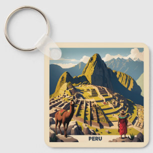 Custom Text Peru Machu Picchu Keychain