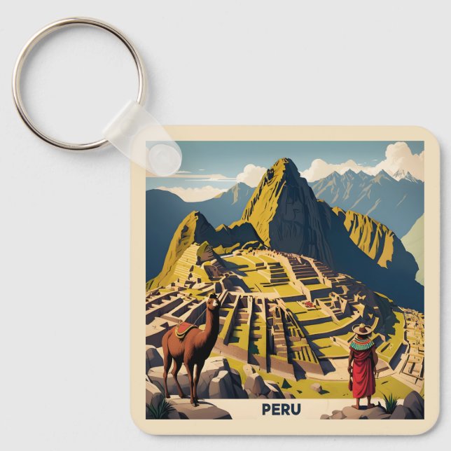Custom Text Peru Machu Picchu Keychain (Front)