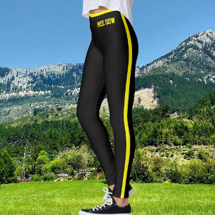 Custom Text Pet Cat Mom Cool Black Yellow Stripes Leggings