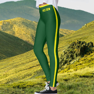 Custom Text Pet Cat Mom Cute Green Yellow Stripes Leggings