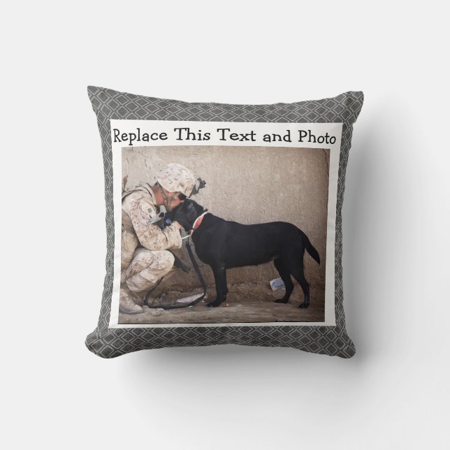 Custom Text & Photo /Abstract Grey Diamond Neutral Throw Pillow (Front)