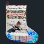 Custom Text/Photo Beach Island Seaside Ocean Large Christmas Stocking<br><div class="desc">If you are taking a vacation to Hawaii, Florida or other warm weather location or if you live in these areas, and you have a tropical Christmas, then this beach mermaid is for you. Custom and personalize this design. To add your own custom text, click on the "abc Personalize This...</div>