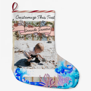 Custom Text/Photo Beach Island Seaside Ocean Large Christmas Stocking