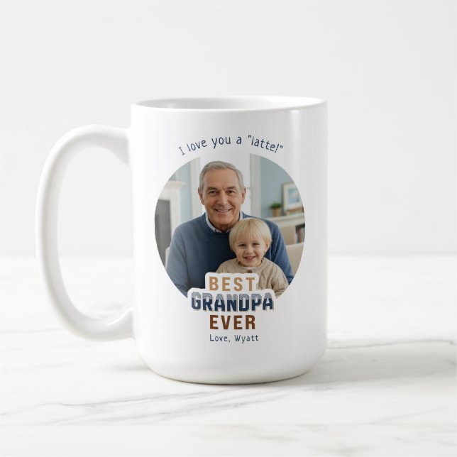 Custom Text Photo Best Grandpa Ever Coffee Mug (Left)