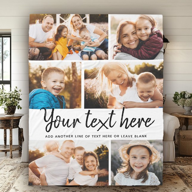 Custom Text Photo Collage Modern Family Keepsake Fleece Blanket (Creator Uploaded)