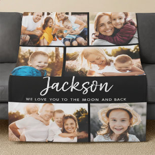 Custom Text Photo Collage Modern Family Keepsake Fleece Blanket