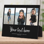 Custom Text Photo Collage Modern Family Keepsake Plaque<br><div class="desc">3 of your favourite photos with a trendy hand written script reading your custom message with your names or any other detailsbelow. Great keepsake gift for friends and family!</div>