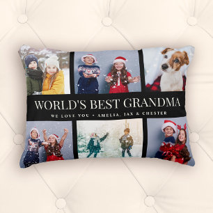 Custom Text Photo Collage WORLDS BEST GRANDMA Accent Pillow