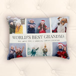 Custom Text Photo Collage WORLDS BEST GRANDMA Accent Pillow<br><div class="desc">Worlds best Grandma! Modern family keepsake,  this custom text photo collage design makes a beautiful display for your favourite pictures of children,  grandchildren,  weddings,  or any other special occasion. Great gift for grandparents! 2 lines of fully customizable text.</div>