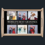 Custom Text Photo Collage WORLDS BEST GRANDMA Serving Tray<br><div class="desc">World's best grandma! Modern family keepsake,  this custom text photo collage design makes a beautiful display for your favourite pictures of children,  grandchildren,  weddings,  or any other special occasion. Great gift for grandparents! 2 lines of fully customizable text.</div>