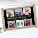 Custom Text Photo Collage WORLDS BEST GRANDMA Serving Tray<br><div class="desc">World's best grandma! Modern family keepsake,  this custom text photo collage design makes a beautiful display for your favourite pictures of children,  grandchildren,  weddings,  or any other special occasion. Great gift for grandparents! 2 lines of fully customizable text.</div>
