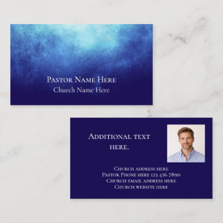 Custom Text & Photo Modern Blue Church Pastor Calling Card
