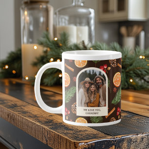 Custom Text Photo Winter Botanical Pattern Large Coffee Mug