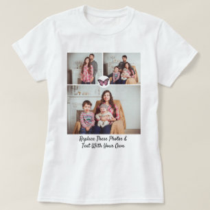 Custom Text Photos/ Pink Black Butterfly T-Shirt