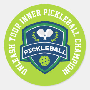 Custom text Pickleball green and blue Classic Round Sticker
