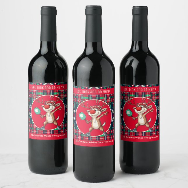 Custom text Pickleball Rudolf Wine Label (Bottles)