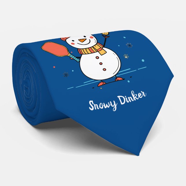 Custom text Pickleball Snowman Cheer Tie (Rolled)