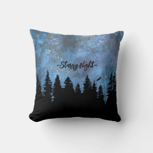Custom Text Pine Forest Night Throw Pillow