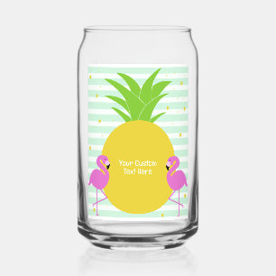 Custom Text Pineapple Flamingos Can Glass
