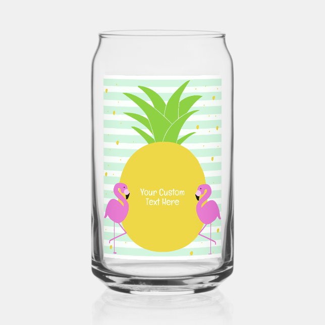 Custom Text Pineapple Flamingos Can Glass (Front)