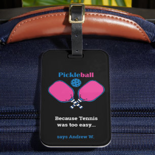 Custom text pink & blue Pickleball  Luggage Tag