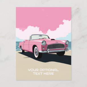 Custom Text Pink Classic Car Postcard