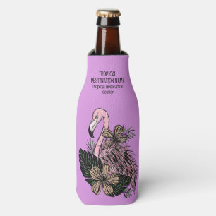 Custom Text Pink Flamingo Bottle Cooler