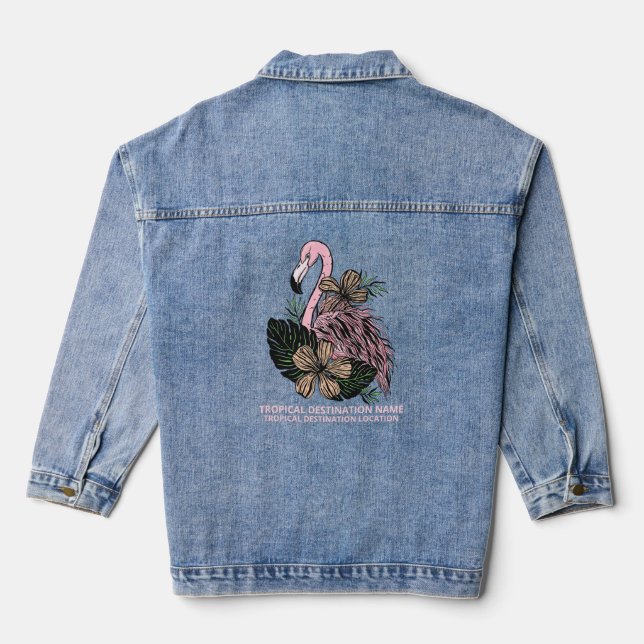 Custom Text Pink Flamingo Denim Jacket (Back)