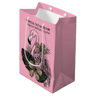Custom Text Pink Flamingo Medium Gift Bag
