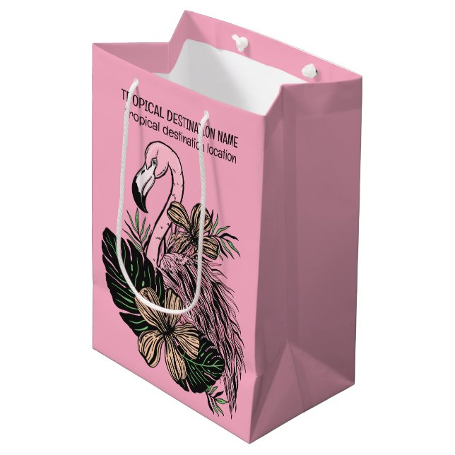 Custom Text Pink Flamingo Medium Gift Bag (Front Angled)