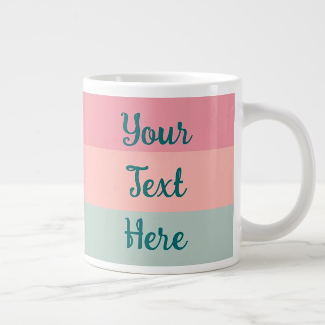Custom Text Pink Peach Teal Typography Script Large Coffee Mug (Right)