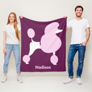 Custom Text Pink Poodle Fleece Blanket