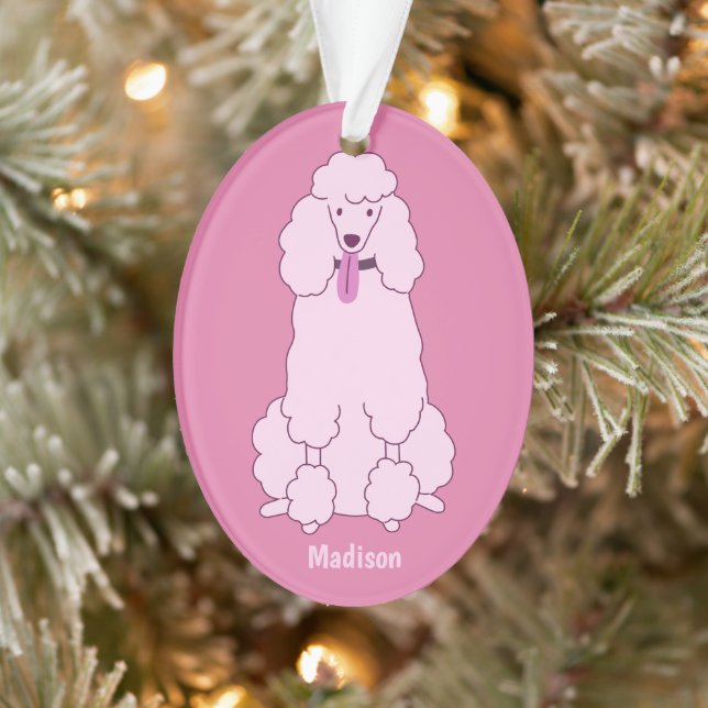Custom Text Pink Poodle Ornament (Tree)
