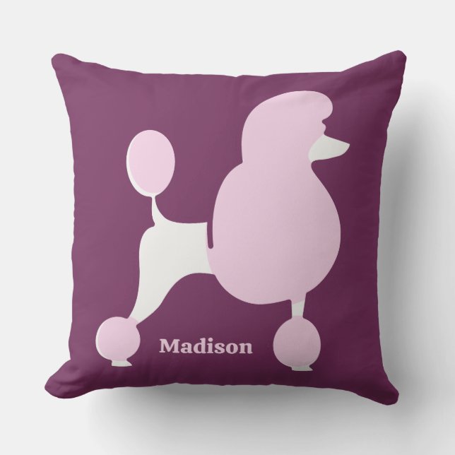 Custom Text Pink Poodle Outdoor Pillow (Front)