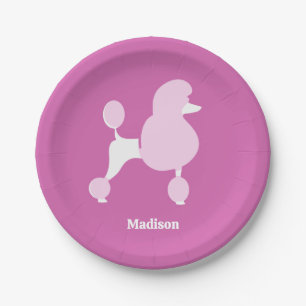 Custom Text Pink Poodle Paper Plate