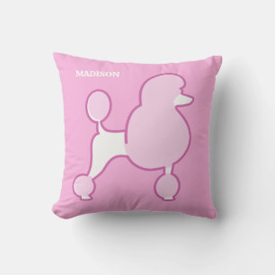 Custom Text Pink Poodle Throw Pillow