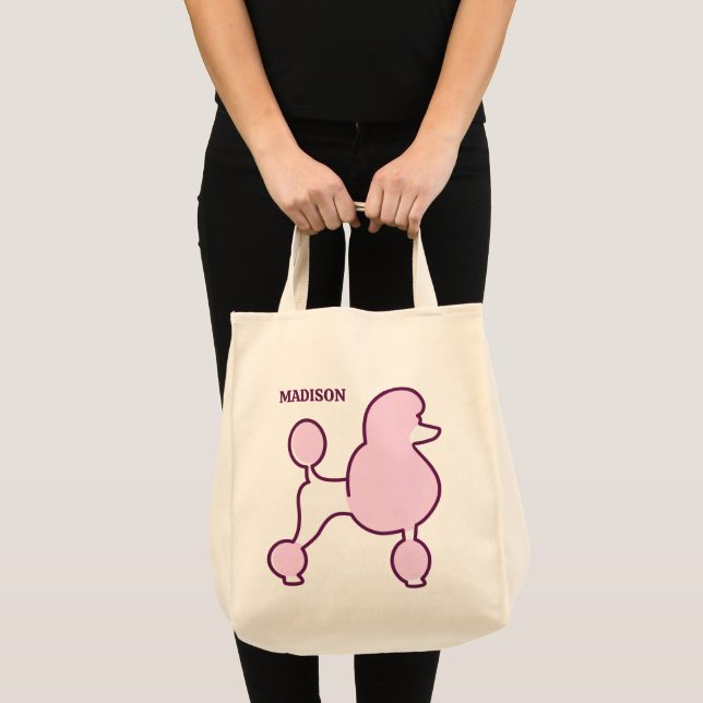 Custom Text Pink Poodle Tote Bag (Front (Product))