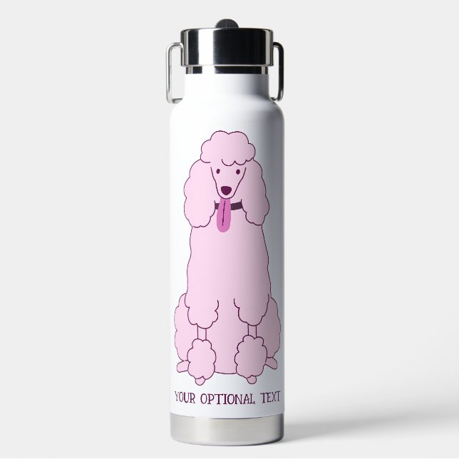 Custom Text Pink Poodle Water Bottle (Front)